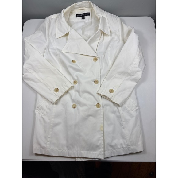 fleet street Jackets & Blazers - Fleet Street White Double Breasted Trench Coat Cotton Blend Jacket XL